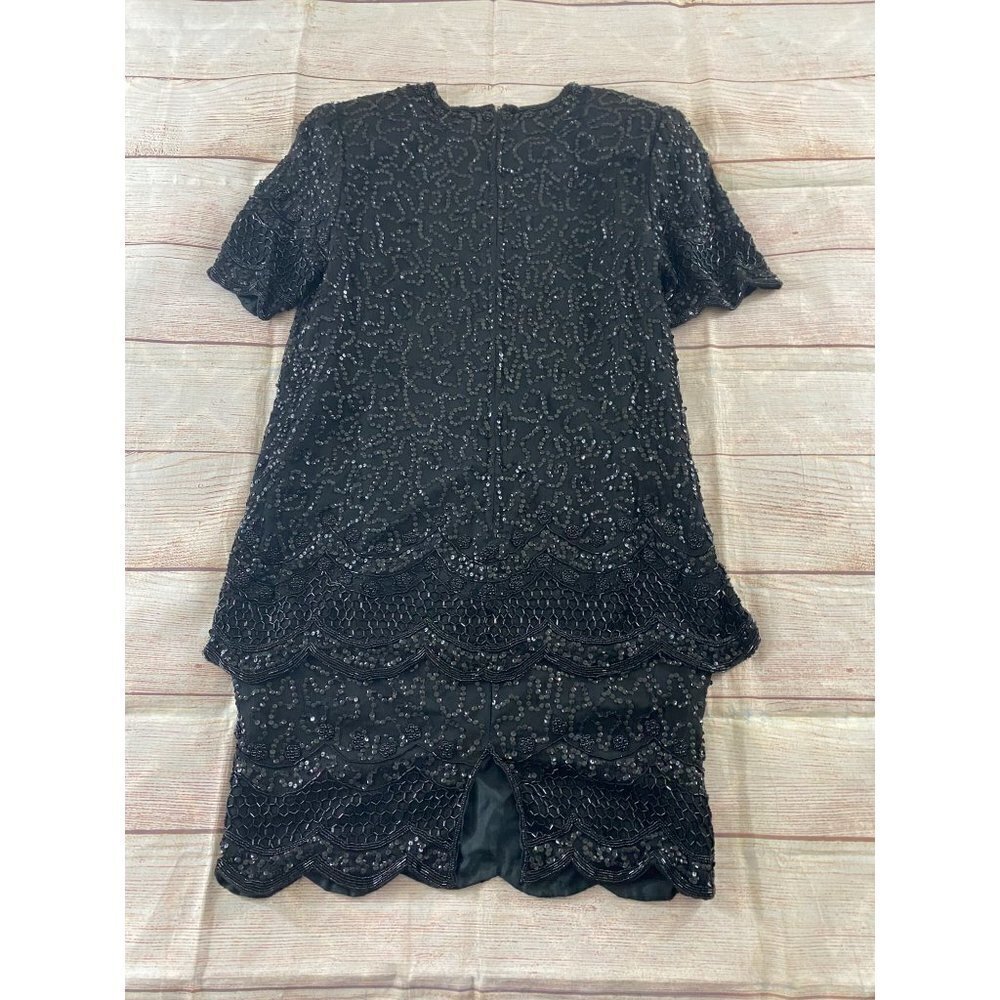 Vintage Brilliante By J.A Women's Black Beaded 100% Silk Dress - Medium - Picture 8 of 12